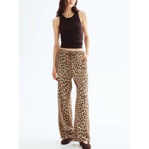 H&M Leopard Print Drawstring Wide Leg Pull On Pants